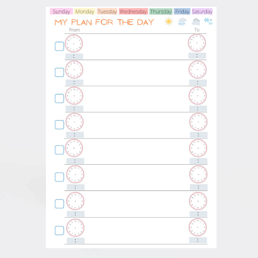 my plan for the day daily planner for kids printable