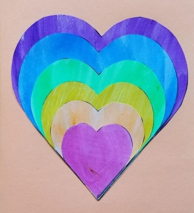 Rainbow hearts for mother's day card for kindergartener