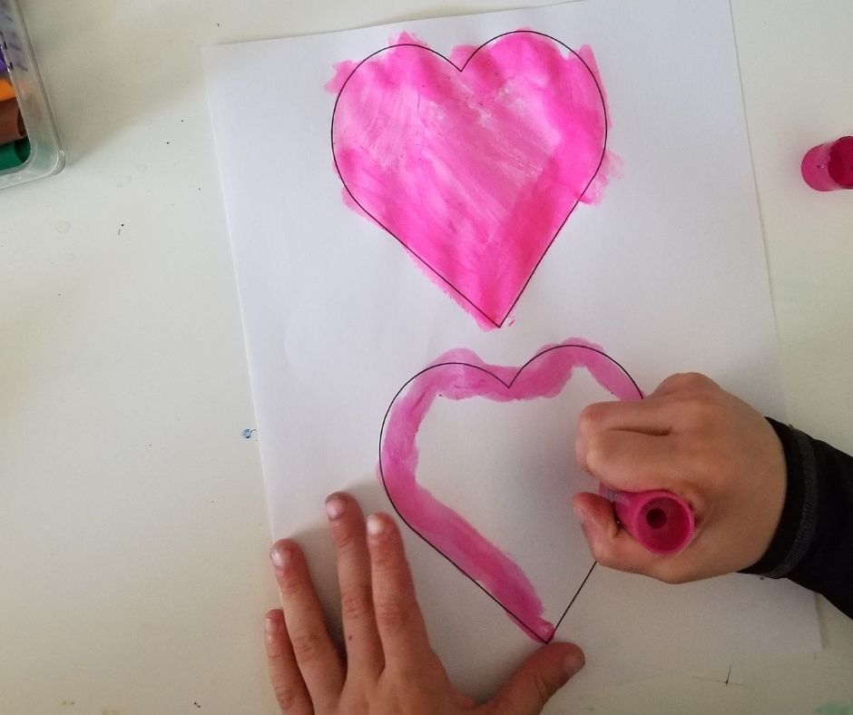 Coloring hearts for popup effect inside mother's day card