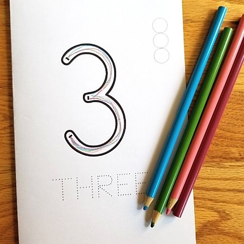 Free Writing Numbers Worksheets for Preschoolers filling outlined number number three