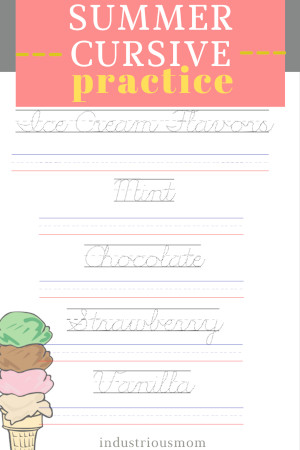 Cursive Writing Practice for Kids - Tracing Words Ice Cream Flavors