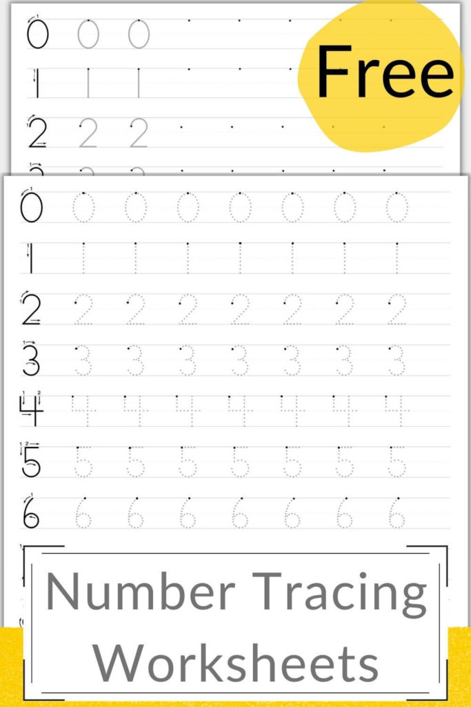 Number Tracing two free printable worksheets for kindergarten and 1st-grade kids.