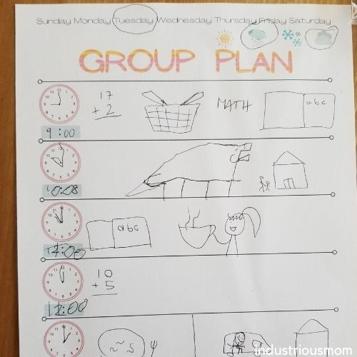 Daily routine chart created by kindergartener