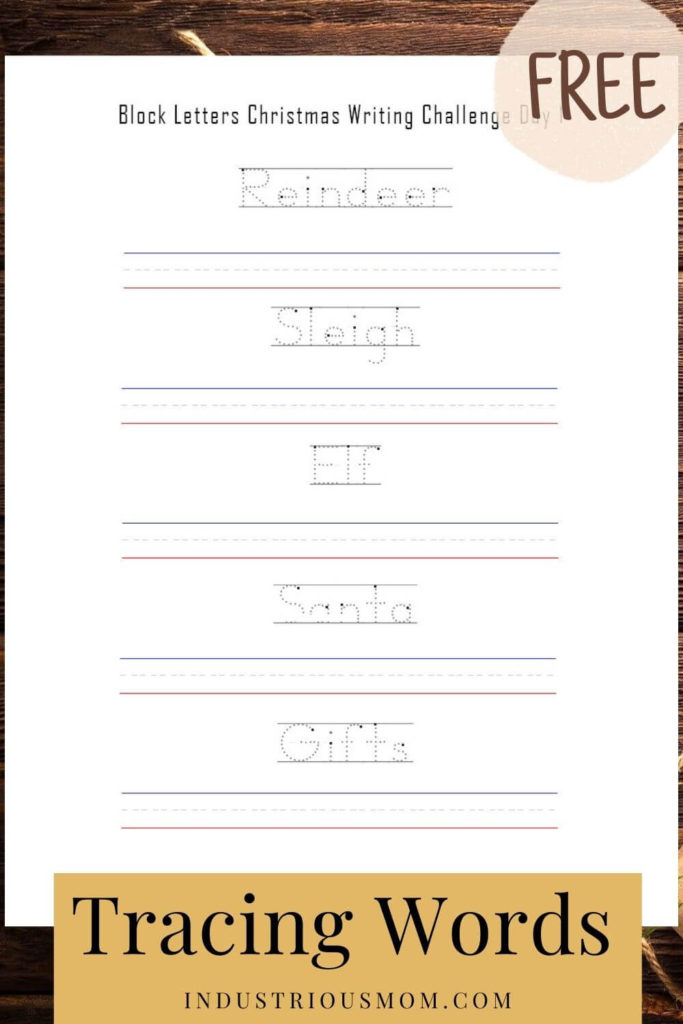 Traceable words reindeer, sleigh, elf, Santa, and gifts. Block letter font. Dot on each letter to indicate where to start tracing. Download this and 7 more worksheets from my website for free. I create printable worksheets, calendars, and lined paper. Follow me to see more of my content. Save this pin to return to it later. 
