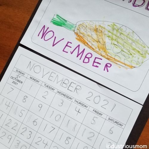 Monthly calendar for preschooler and kindergartener with traceable numbers
