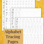 Alphabet tracing pages for kindergarten and 1st-grade kids.