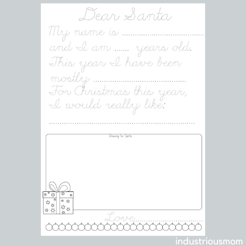 Free Cursive Traceable Letter to Santa Dear Santa My name is ... I am ... years old. This year I was mostly ... I would like for Christmas ....