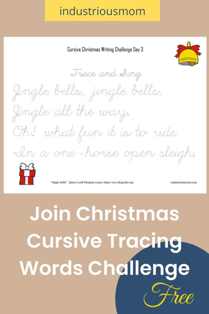 This printable worksheet is a part of a free 8 days challenge made for kids to practice handwriting cursive. All worksheets in this challenge are inspired by Christmas.