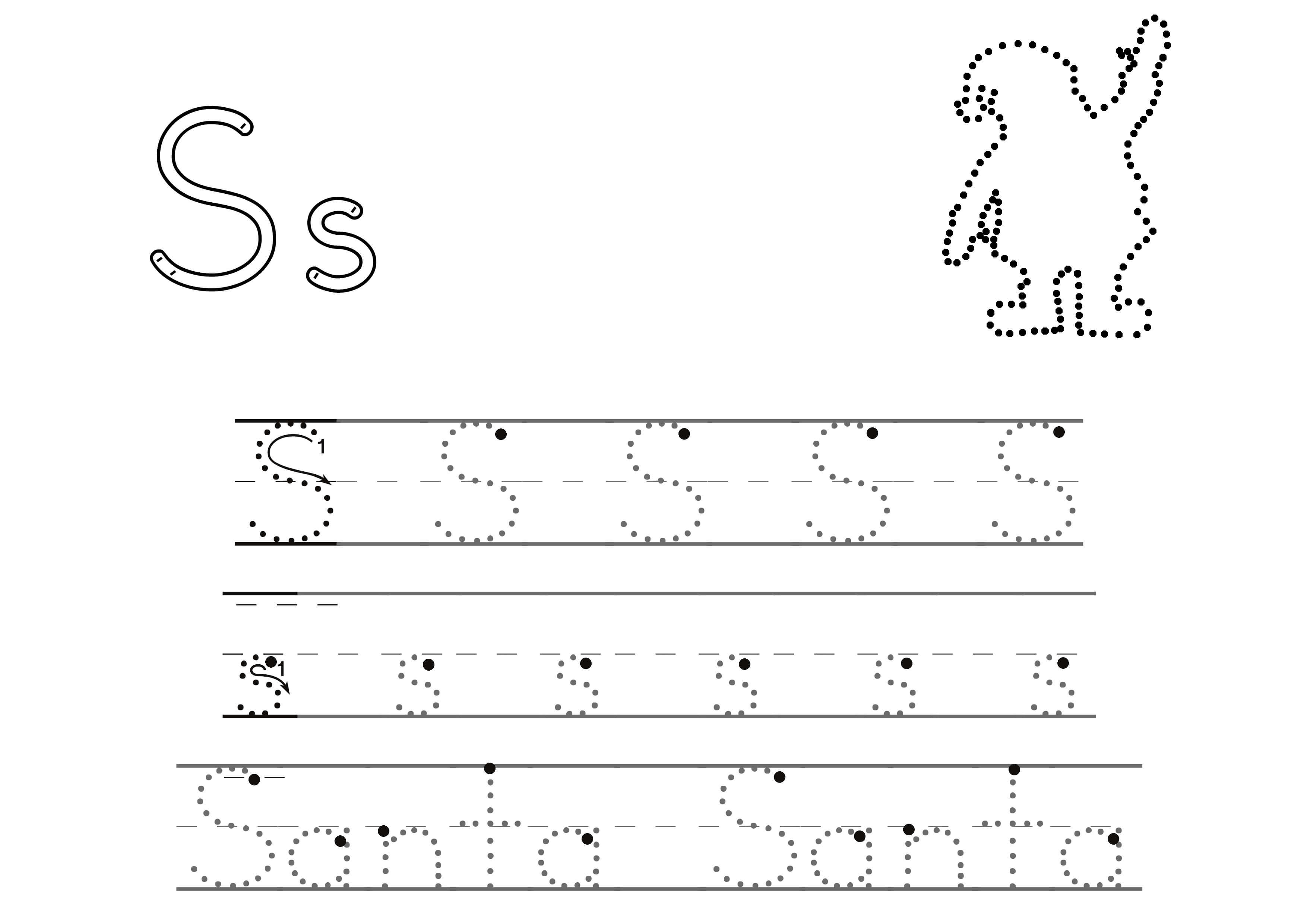Traceable letter S for preschoolers