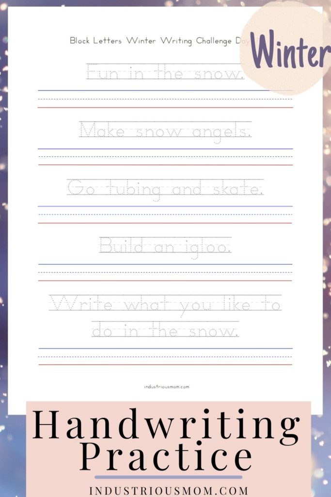 Handwriting practice worksheet with tracing words inspired by winter. 