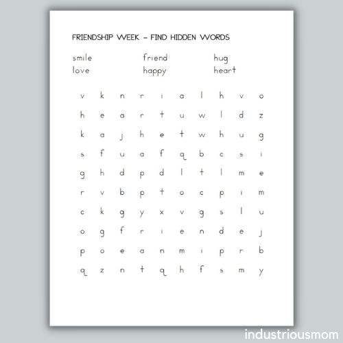 Friendship week find hidden words simple worksheet