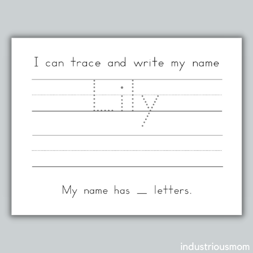 I can trace and write my name and my name has _ letters worksheet.
