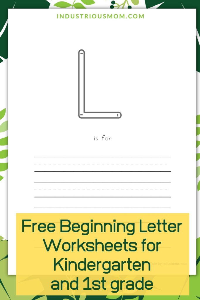 Outlined capital letter L and four empty lines to write words beginning with letter L
