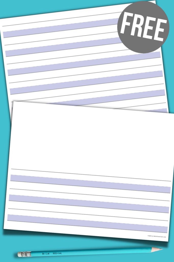 Kindergarten lined paper includes two landscape-oriented pages with a highlighted bottom line