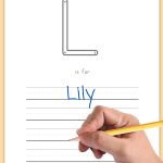 L is for, beginning letter writing practice worksheet