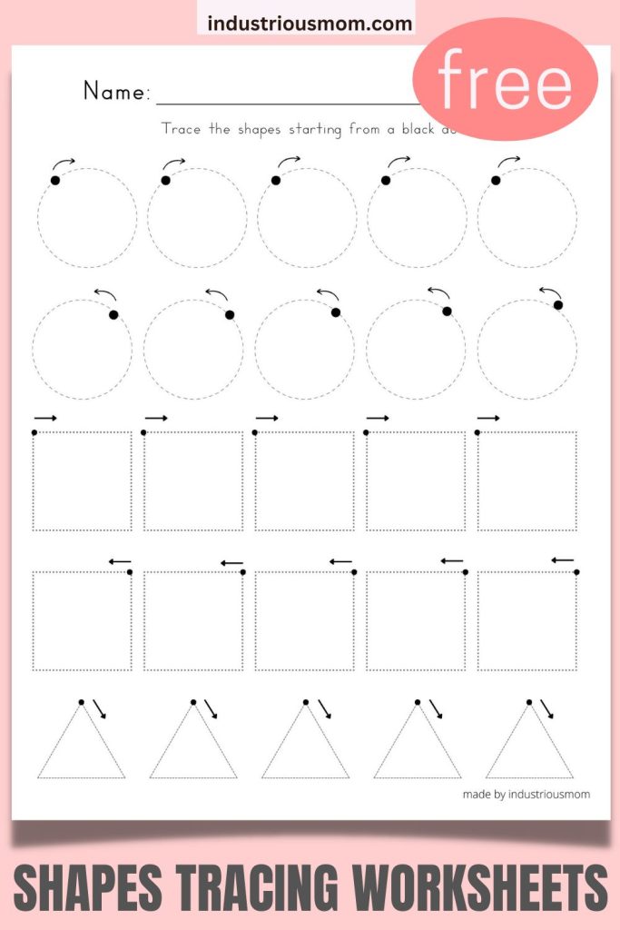 traceable circle, square and triangles free worksheet for kids