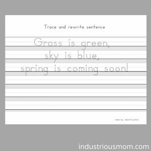 spring inspired traceable sentence for kids