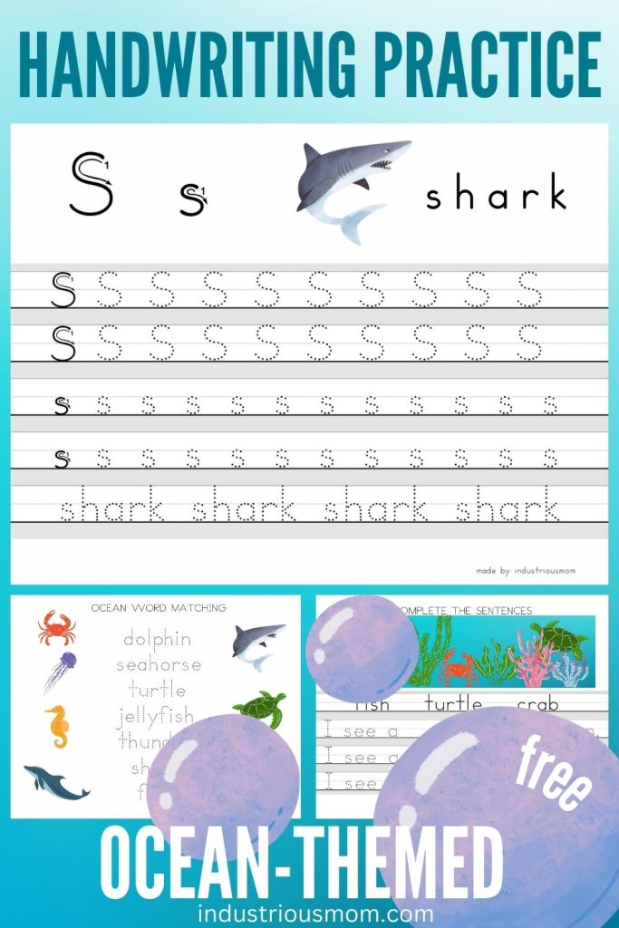 ocean-themed free printable worksheets made for handwriting practice for kids in kindergarten and 1st grade