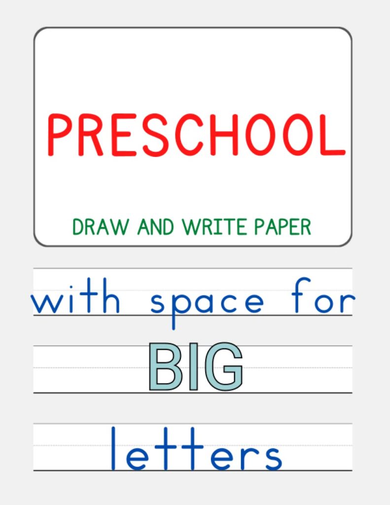 kindergarten writing paper with one inch space between the lines and a space for drawing