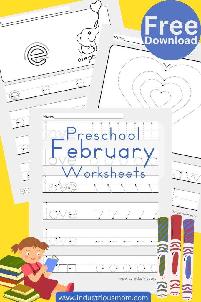 Free February Handwriting Practice worksheets for Preschoolers and Kindergarteners. Tracing pages for February month for kids.